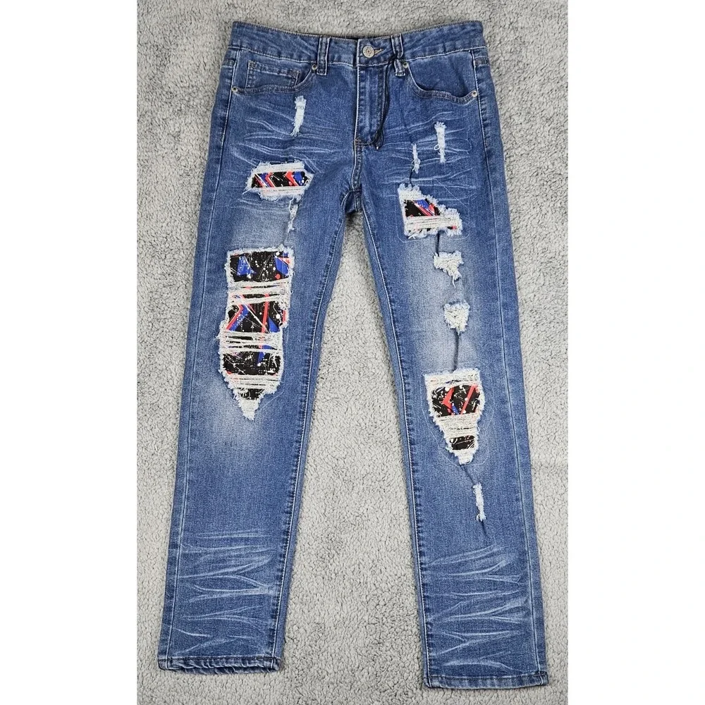 Smoke & Ash Men's Patchwork Distressed Skinny Jeans Stretch Denim 30x30